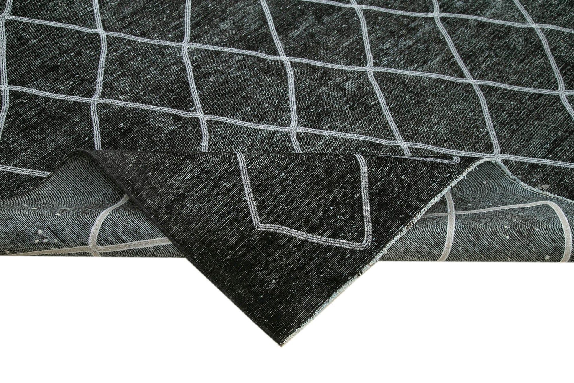 Geometric Carpet Siyah Geometrik Pamuk Yün El Dokuma Halısı 310x407 Agacan