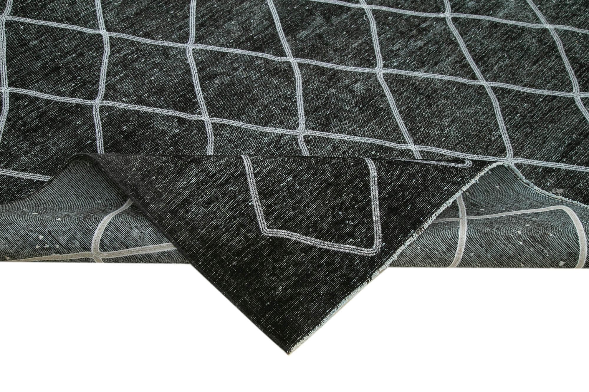 Geometric Carpet Siyah Geometrik Pamuk Yün El Dokuma Halısı 310x407 Agacan