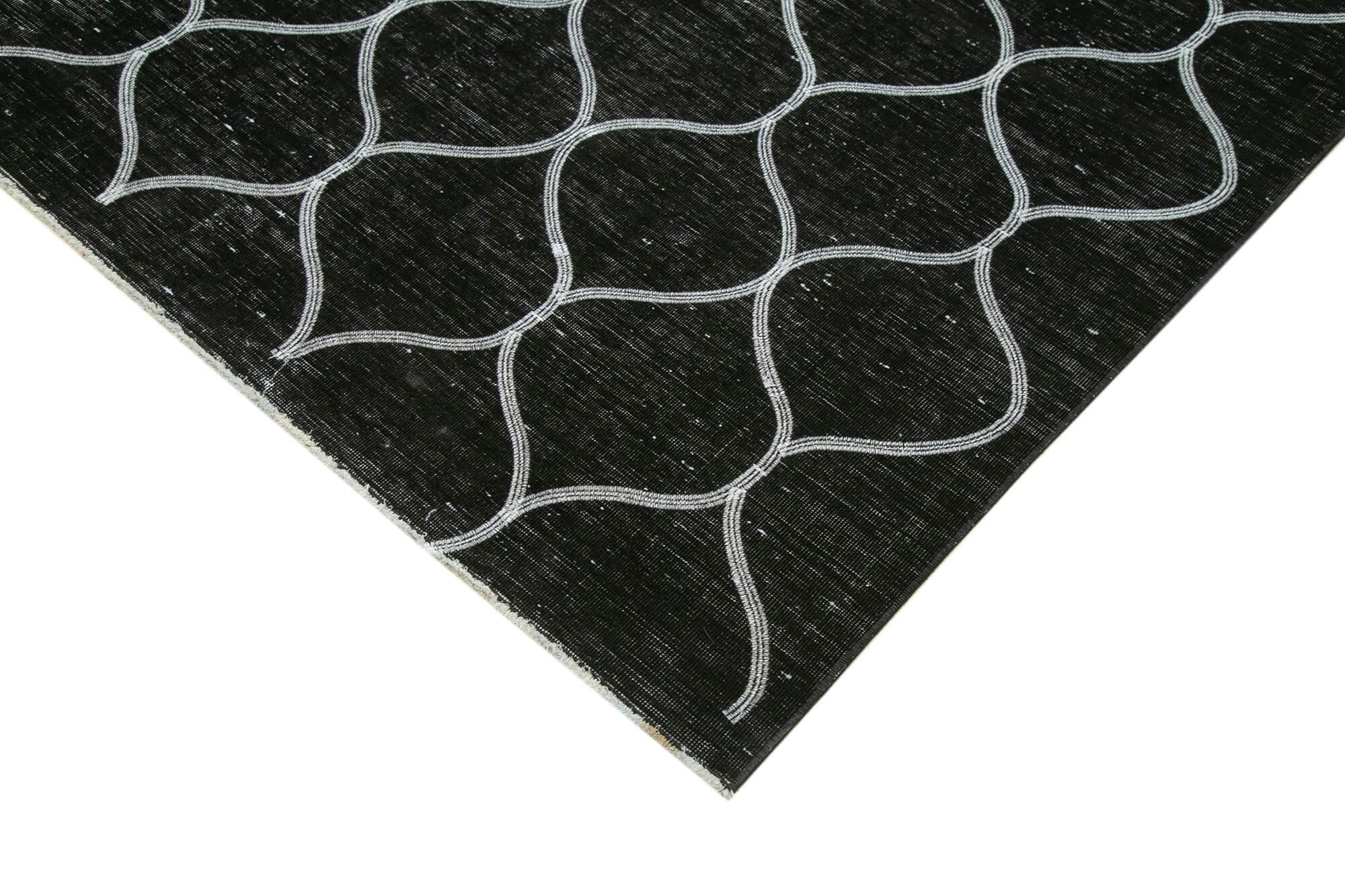 Geometric Carpet Siyah Geometrik Pamuk Yün El Dokuma Halısı 293x387 Agacan