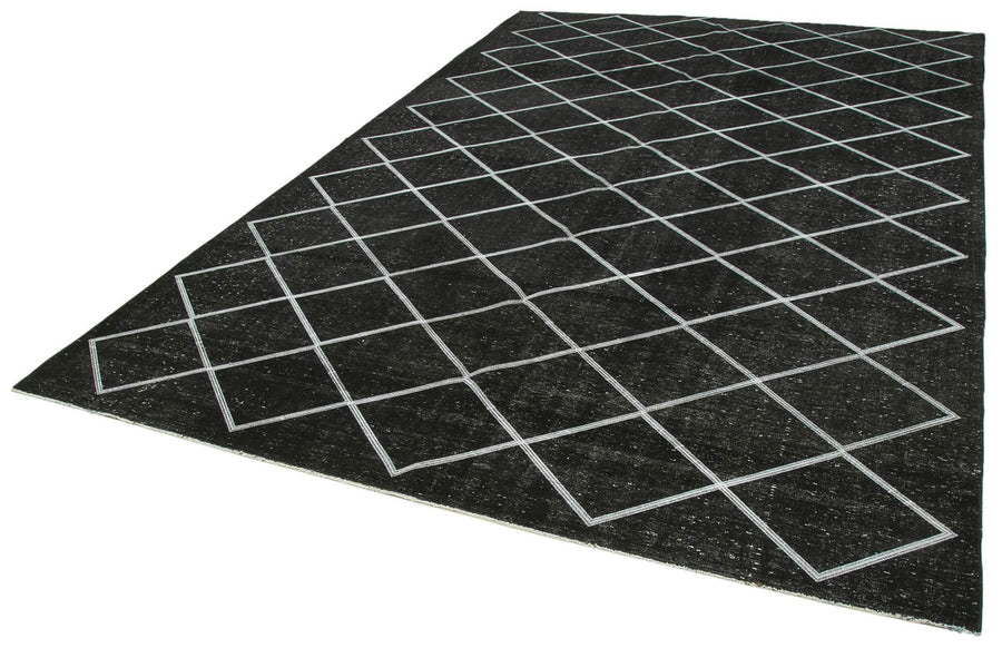 Geometric Carpet Siyah Geometrik Pamuk Yün El Dokuma Halısı 256x387 Agacan