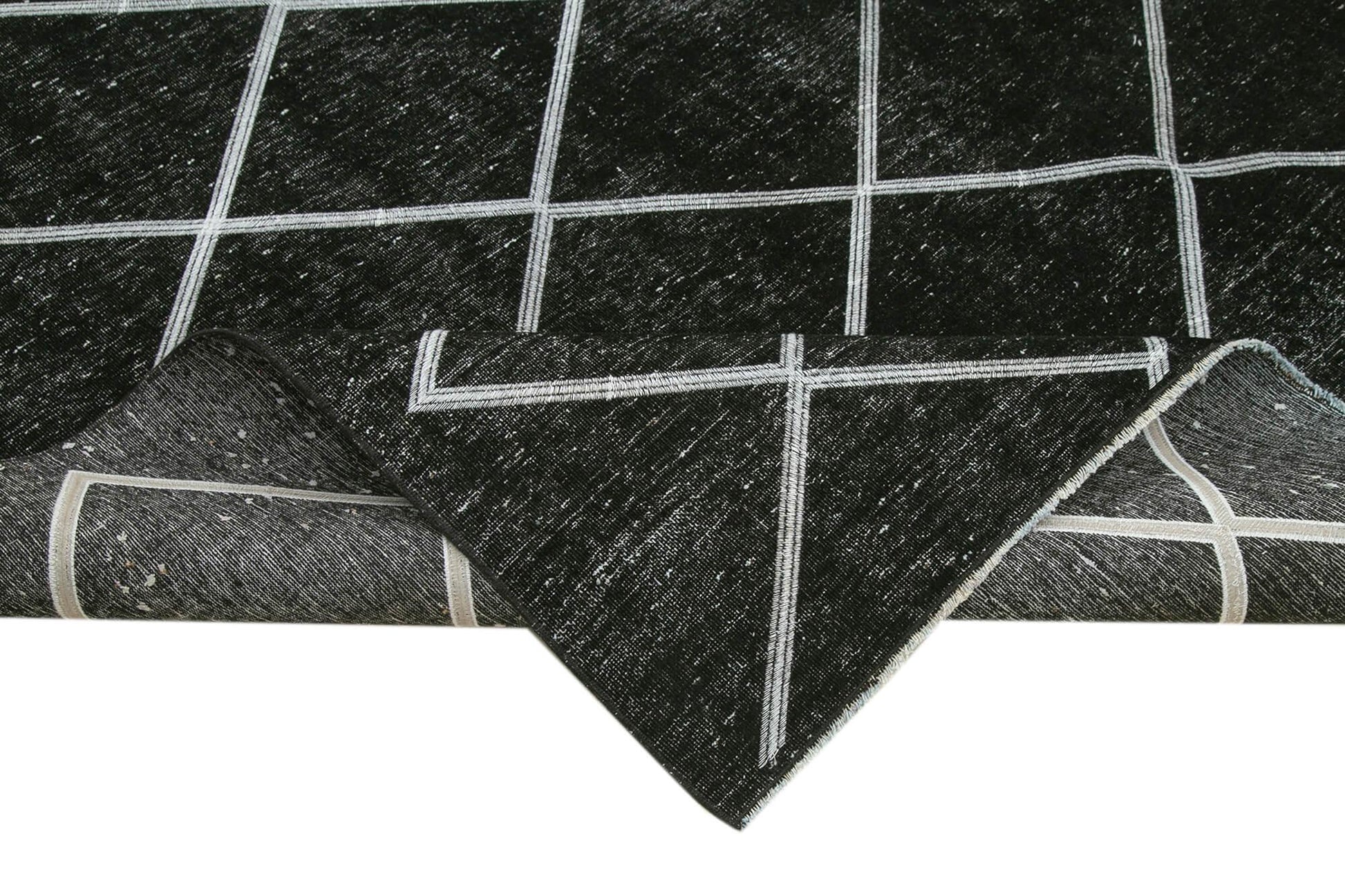 Geometric Carpet Siyah Geometrik Pamuk Yün El Dokuma Halısı 256x387 Agacan
