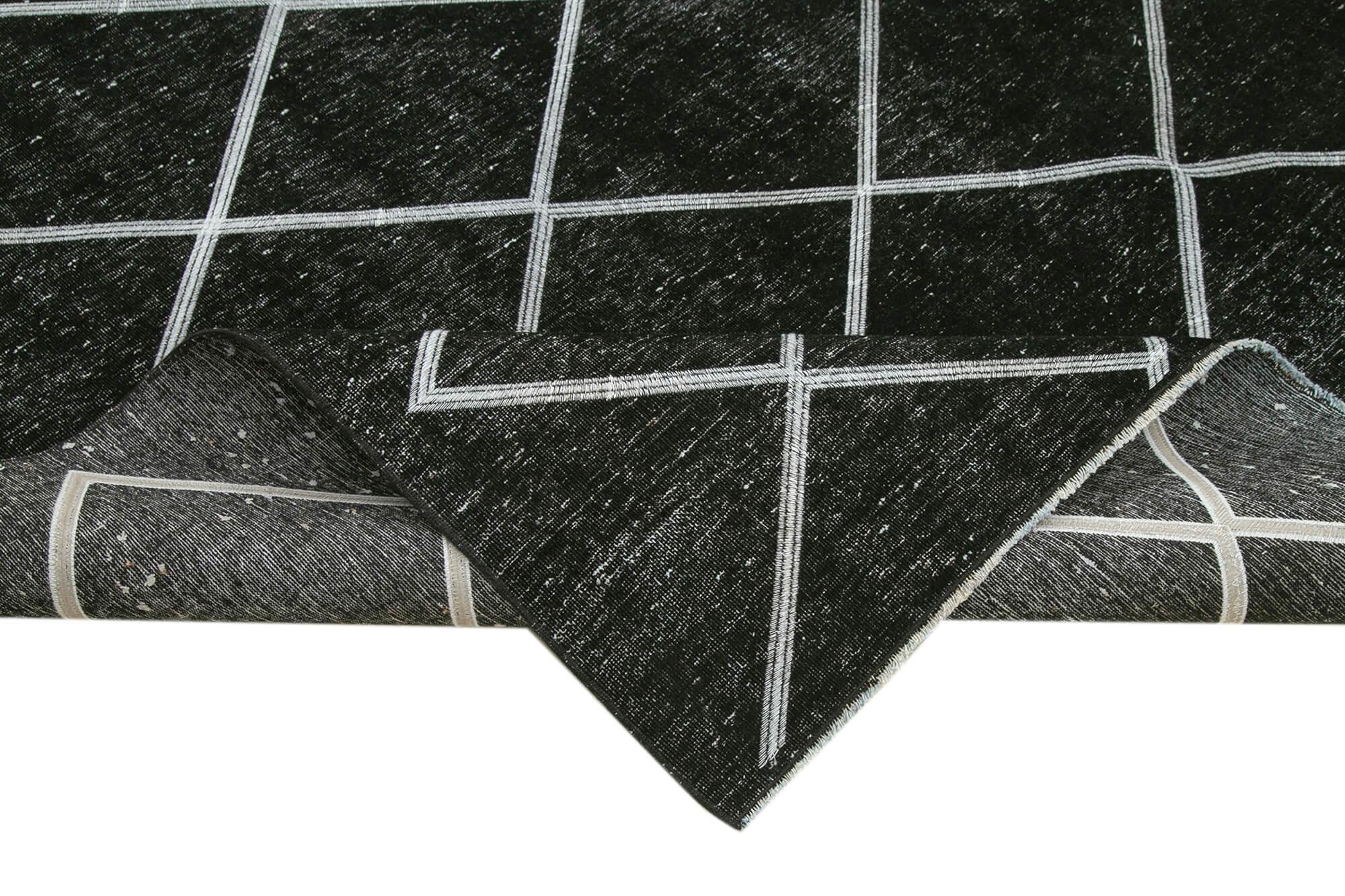 Geometric Carpet Siyah Geometrik Pamuk Yün El Dokuma Halısı 256x387 Agacan