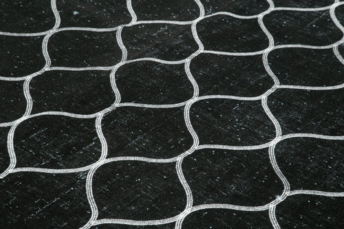 Geometric Carpet Siyah Geometrik Pamuk Yün El Dokuma Halısı 301x398 Agacan