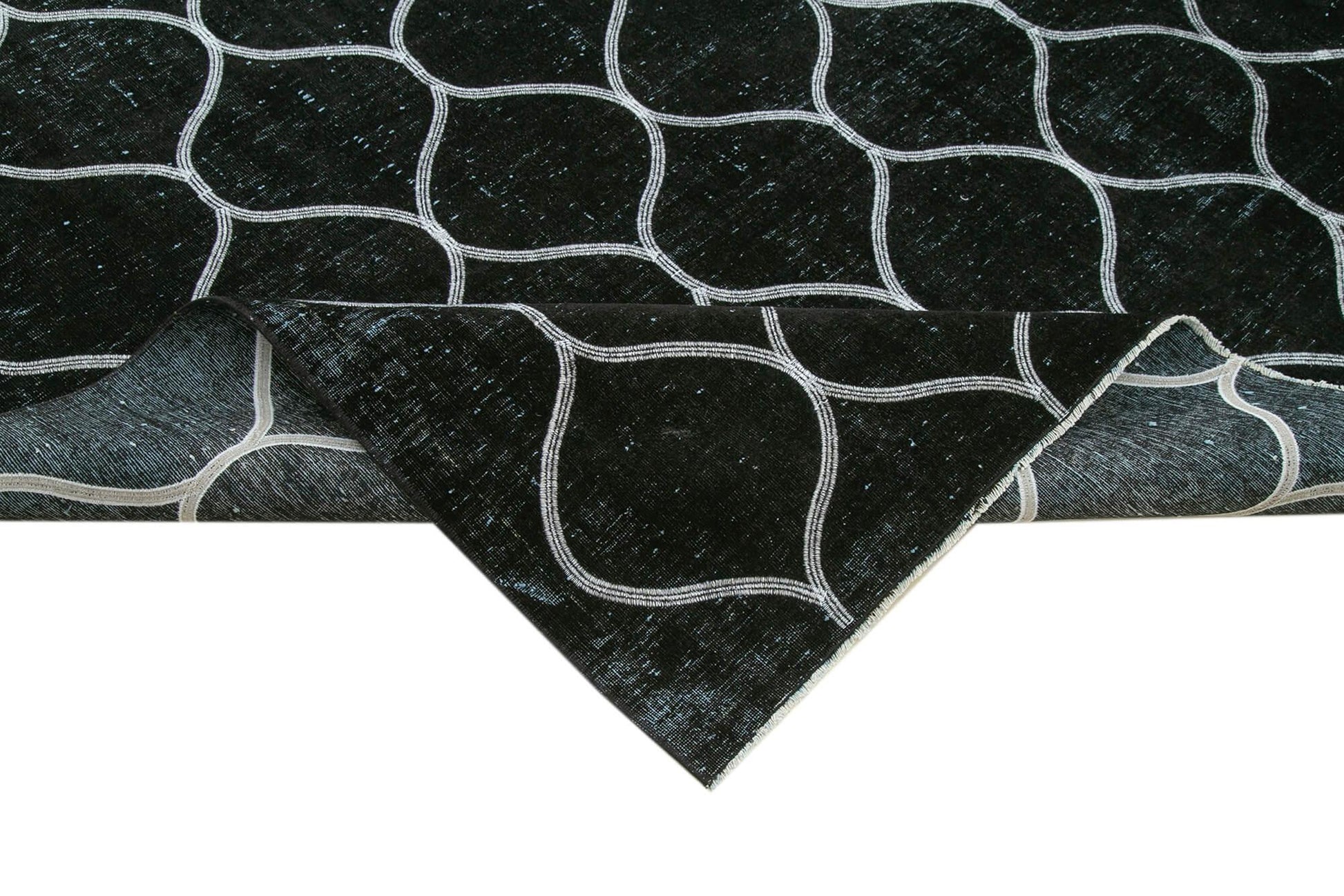 Geometric Carpet Siyah Geometrik Pamuk Yün El Dokuma Halısı 301x398 Agacan