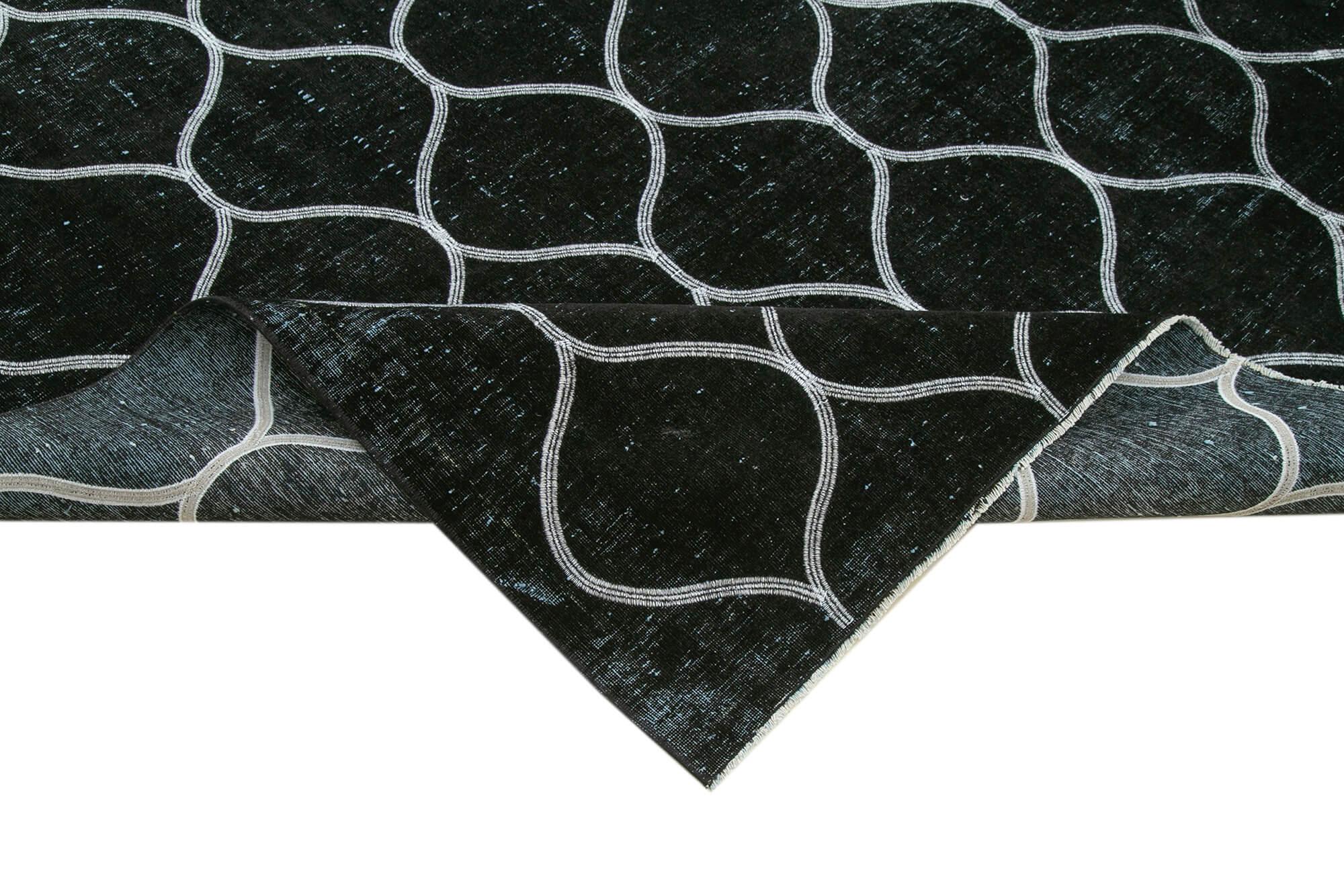 Geometric Carpet Siyah Geometrik Pamuk Yün El Dokuma Halısı 301x398 Agacan