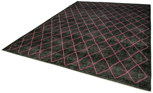 Geometric Carpet Siyah Geometrik Pamuk Yün El Dokuma Halısı 293x390 Agacan