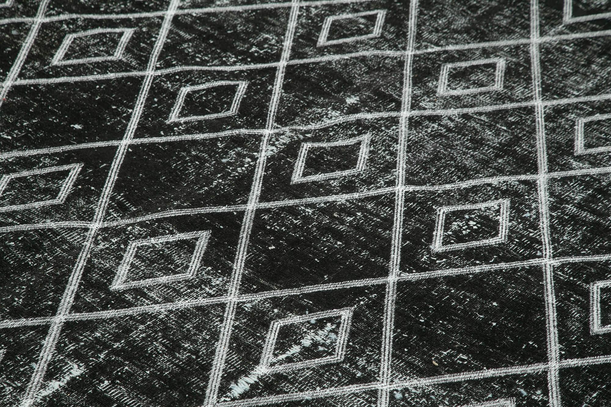 Geometric Carpet Siyah Geometrik Pamuk Yün El Dokuma Halısı 240x299 Agacan