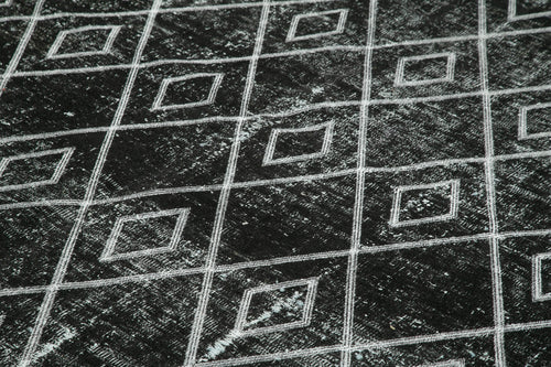 Geometric Carpet Siyah Geometrik Pamuk Yün El Dokuma Halısı 240x299 Agacan