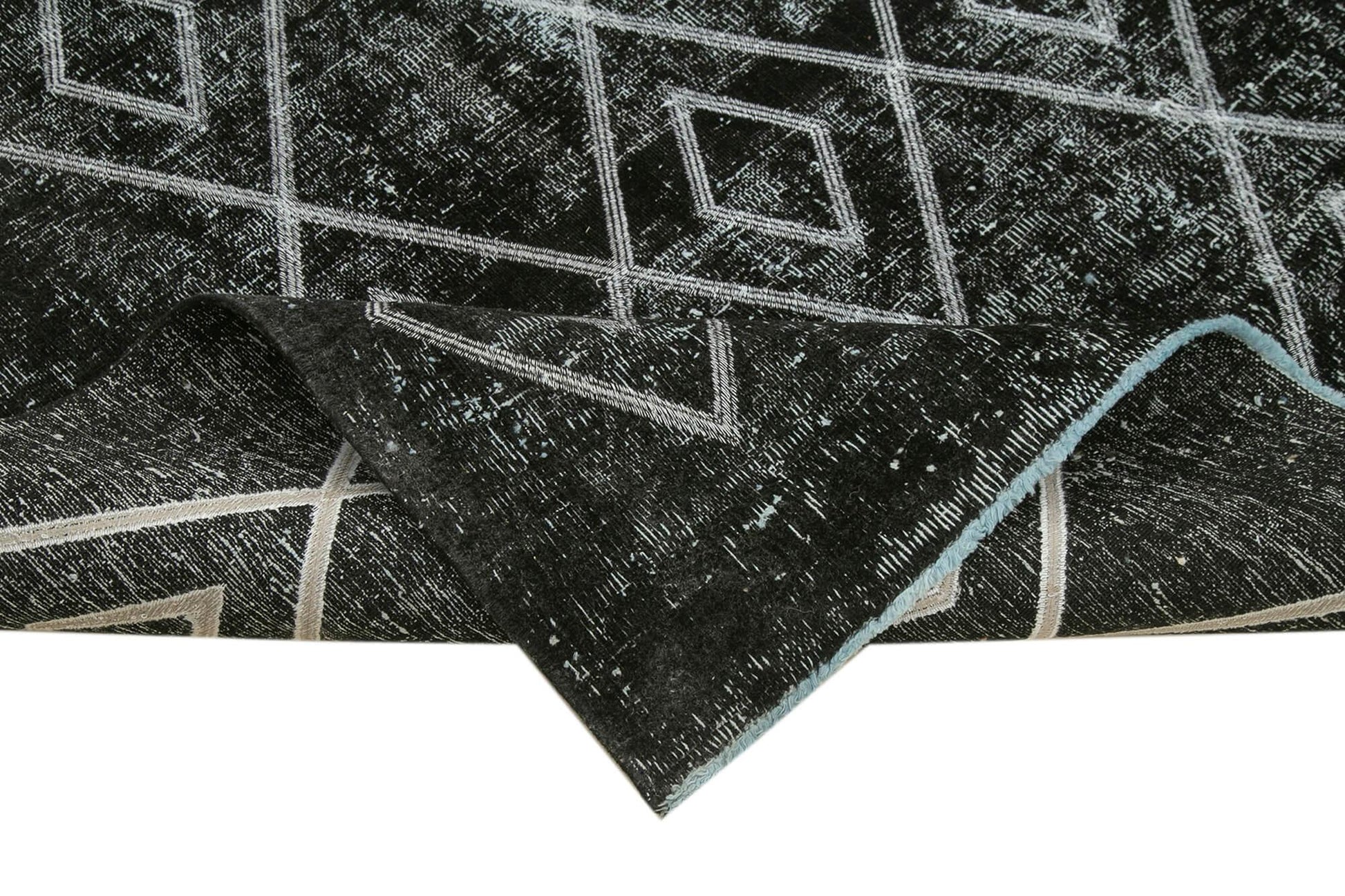 Geometric Carpet Siyah Geometrik Pamuk Yün El Dokuma Halısı 240x299 Agacan