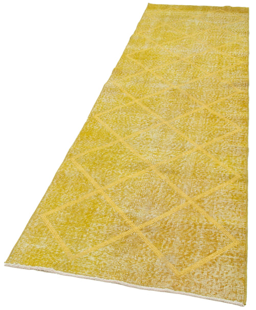 Geometric Carpet Sarı Geometrik Pamuk Yün El Dokuma Halısı 85x293 Agacan