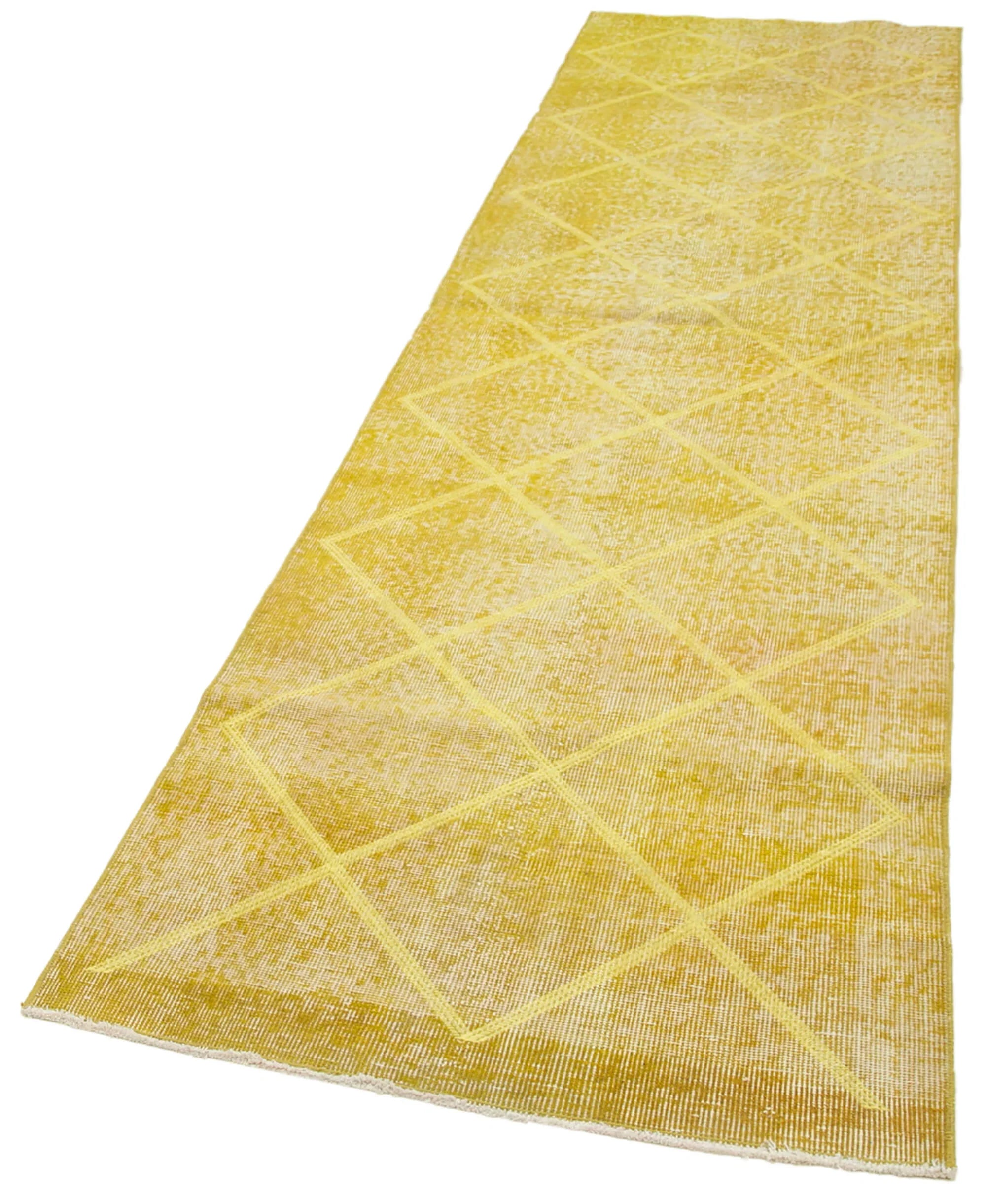 Geometric Carpet Sarı Geometrik Pamuk Yün El Dokuma Halısı 90x316 Agacan