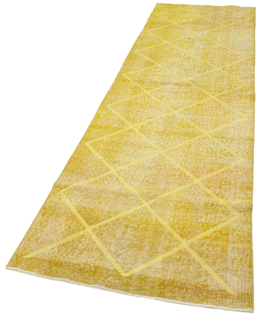 Geometric Carpet Sarı Geometrik Pamuk Yün El Dokuma Halısı 90x316 Agacan