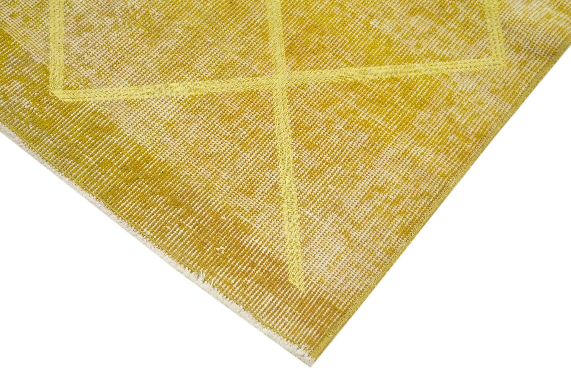 Geometric Carpet Sarı Geometrik Pamuk Yün El Dokuma Halısı 90x316 Agacan