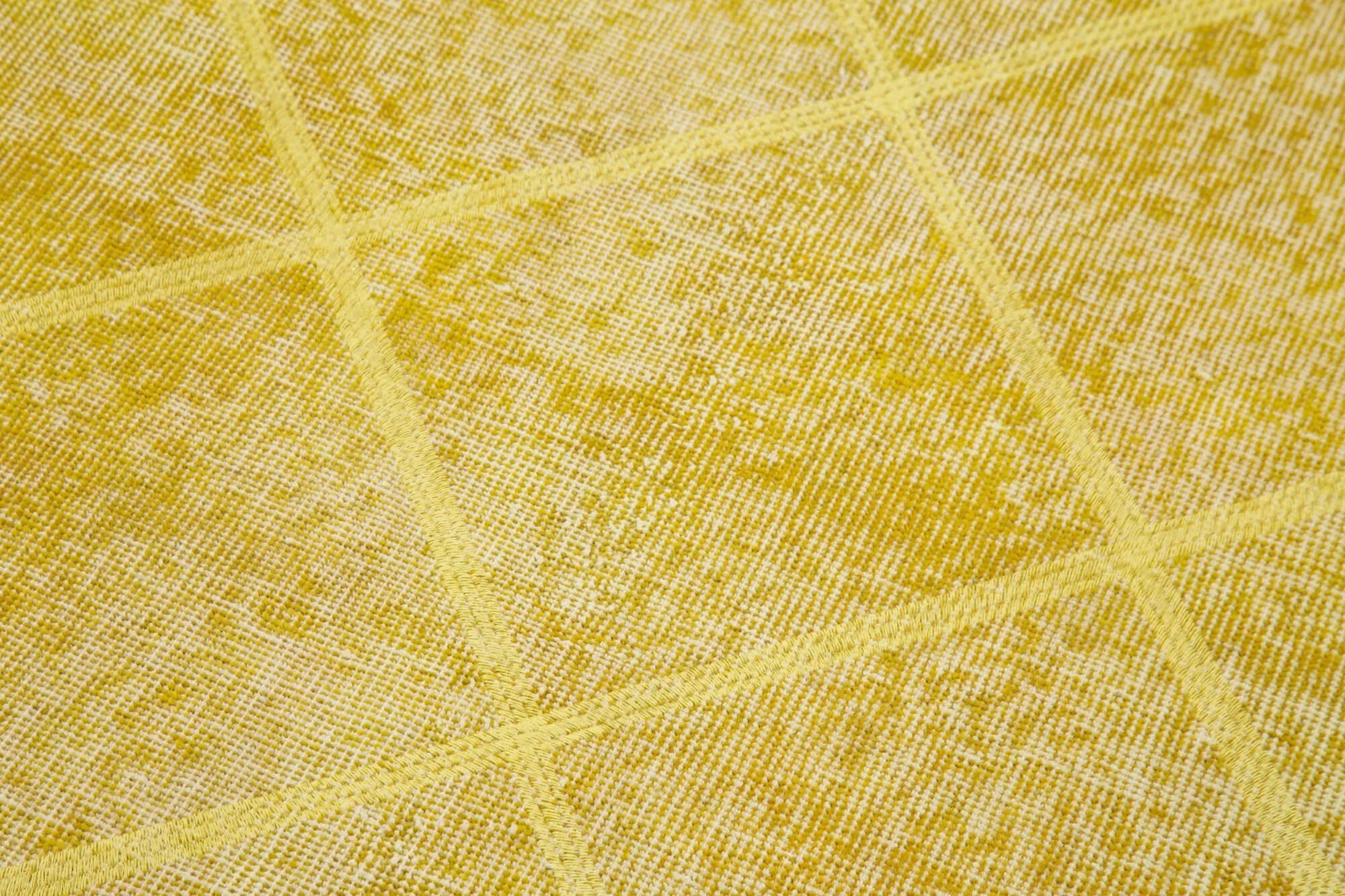 Geometric Carpet Sarı Geometrik Pamuk Yün El Dokuma Halısı 90x316 Agacan