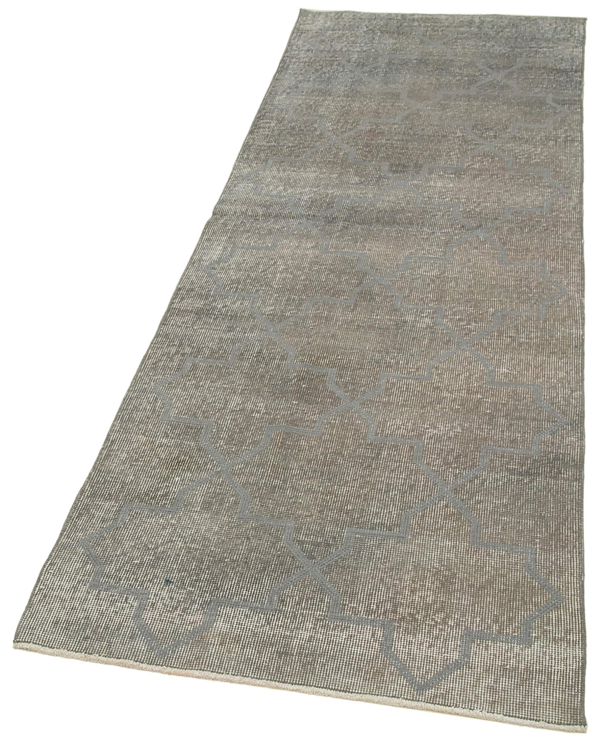 Geometric Carpet Gri Geometrik Pamuk Yün El Dokuma Halısı 83x242 Agacan