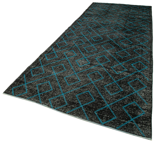 Geometric Carpet Siyah Geometrik Pamuk Yün El Dokuma Halısı 147x400 Agacan