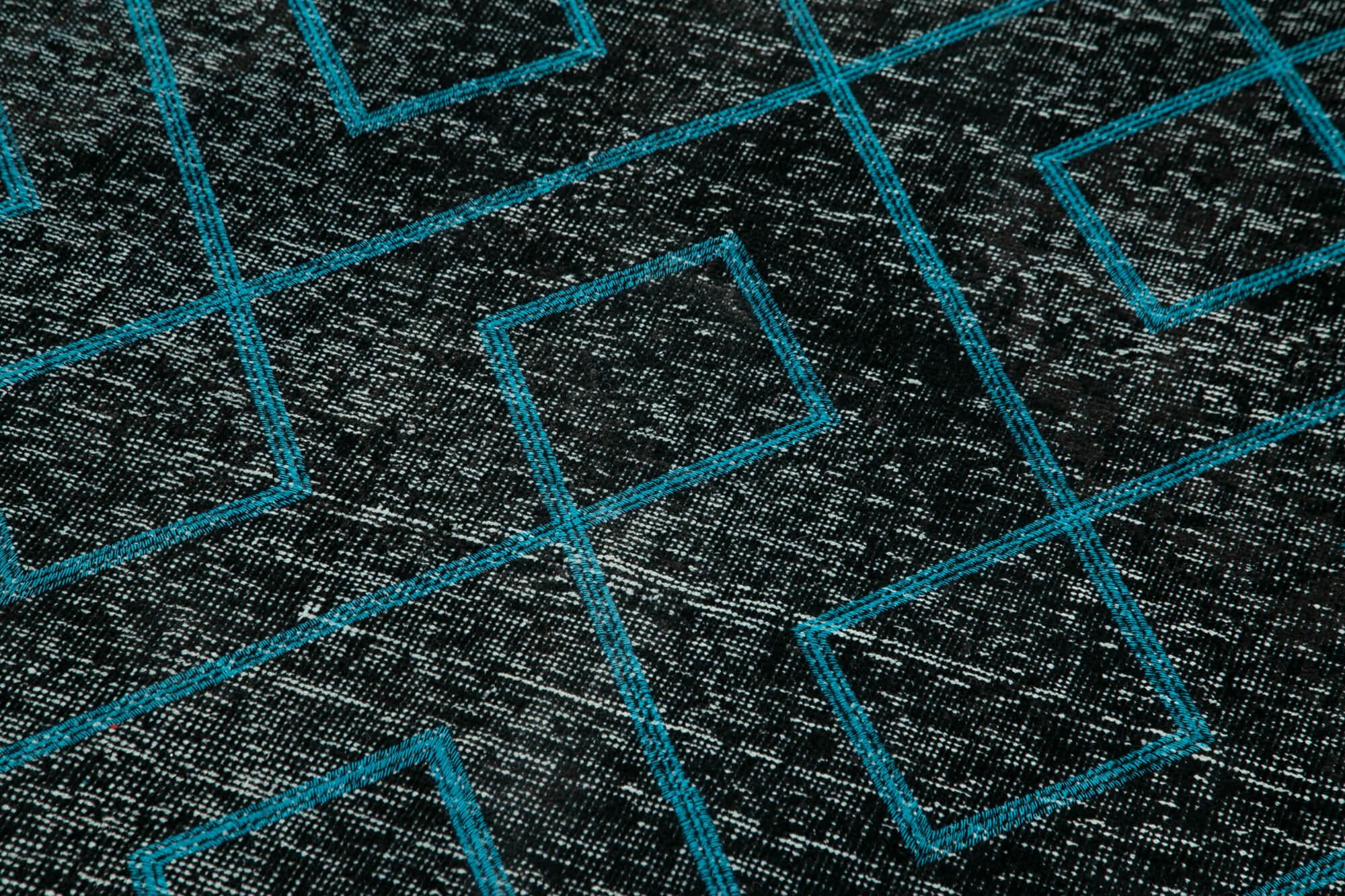 Geometric Carpet Siyah Geometrik Pamuk Yün El Dokuma Halısı 147x400 Agacan
