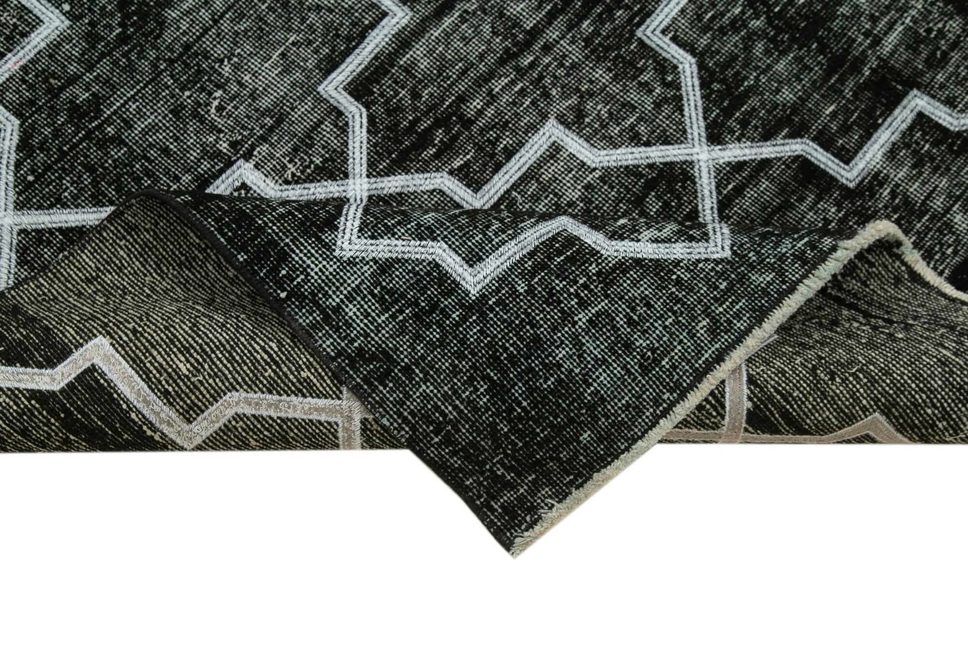 Geometric Carpet Siyah Geometrik Pamuk Yün El Dokuma Halısı 143x370 Agacan