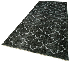 Geometric Carpet Siyah Geometrik Pamuk Yün El Dokuma Halısı 146x376 Agacan