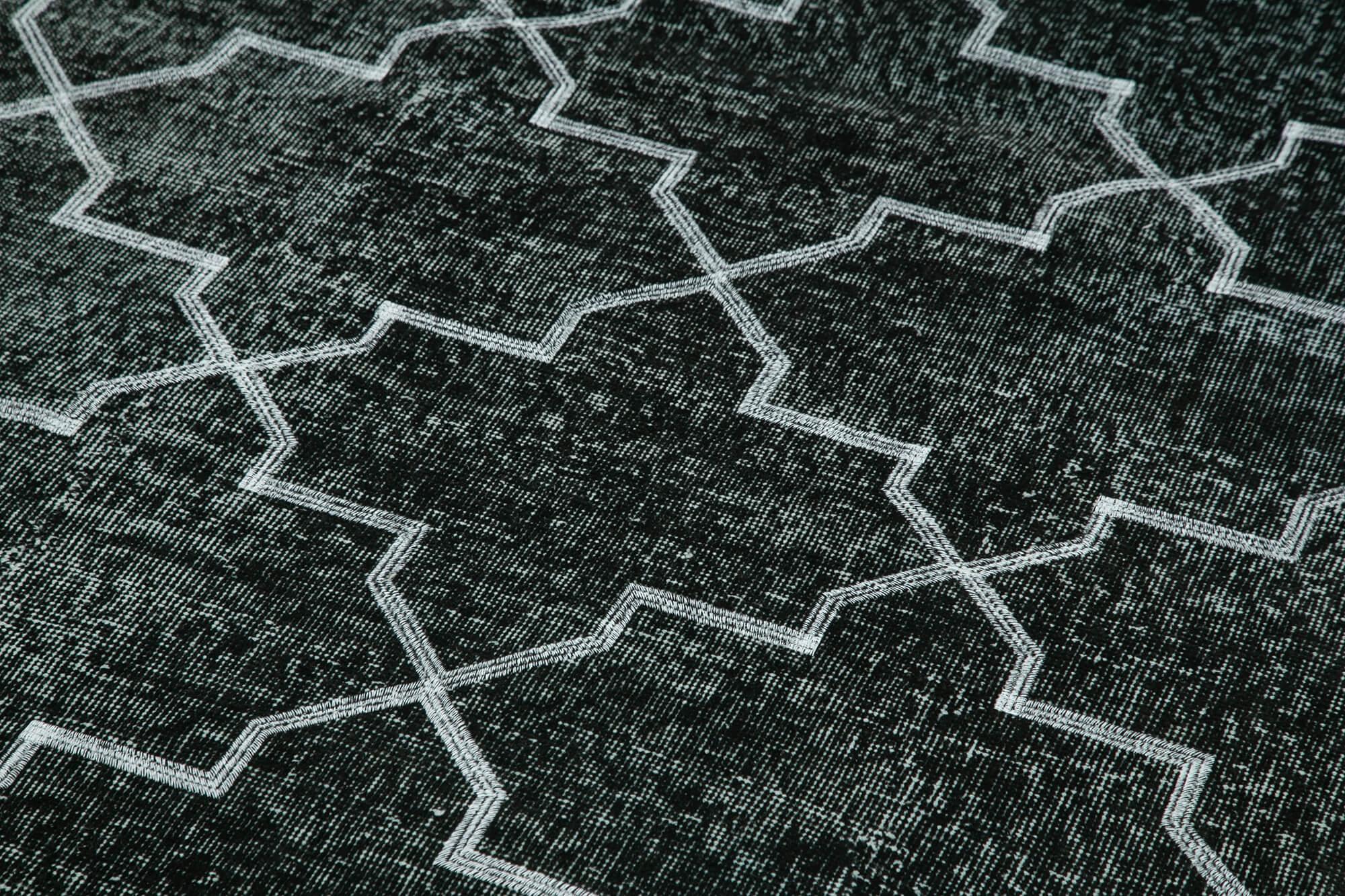 Geometric Carpet Siyah Geometrik Pamuk Yün El Dokuma Halısı 146x376 Agacan