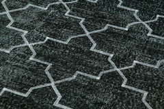 Geometric Carpet Siyah Geometrik Pamuk Yün El Dokuma Halısı 146x376 Agacan