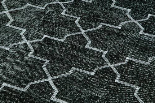 Geometric Carpet Siyah Geometrik Pamuk Yün El Dokuma Halısı 146x376 Agacan