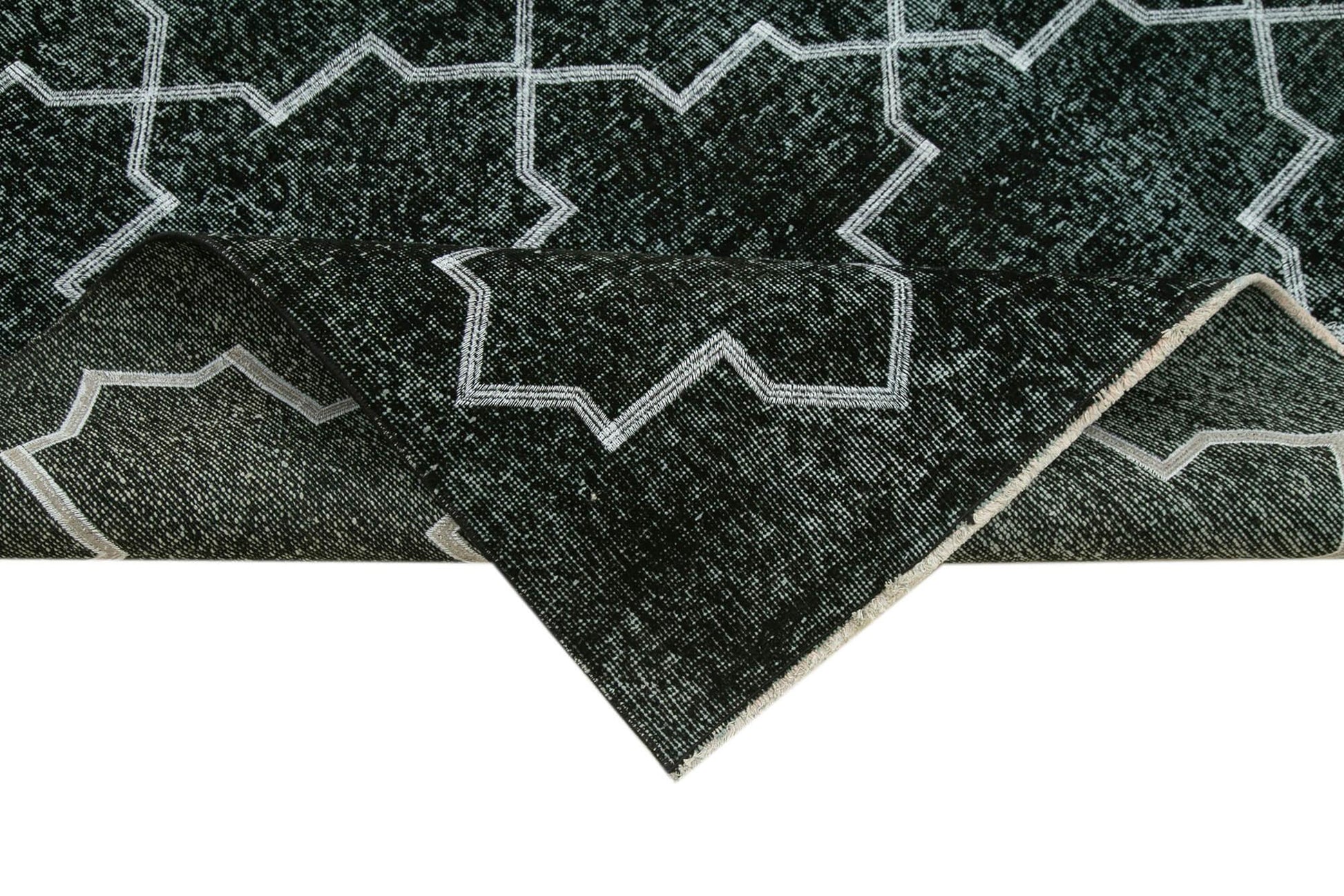 Geometric Carpet Siyah Geometrik Pamuk Yün El Dokuma Halısı 146x376 Agacan