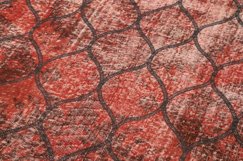 Geometric Carpet Kırmızı Geometrik Pamuk Yün El Dokuma Halısı 141x386 Agacan