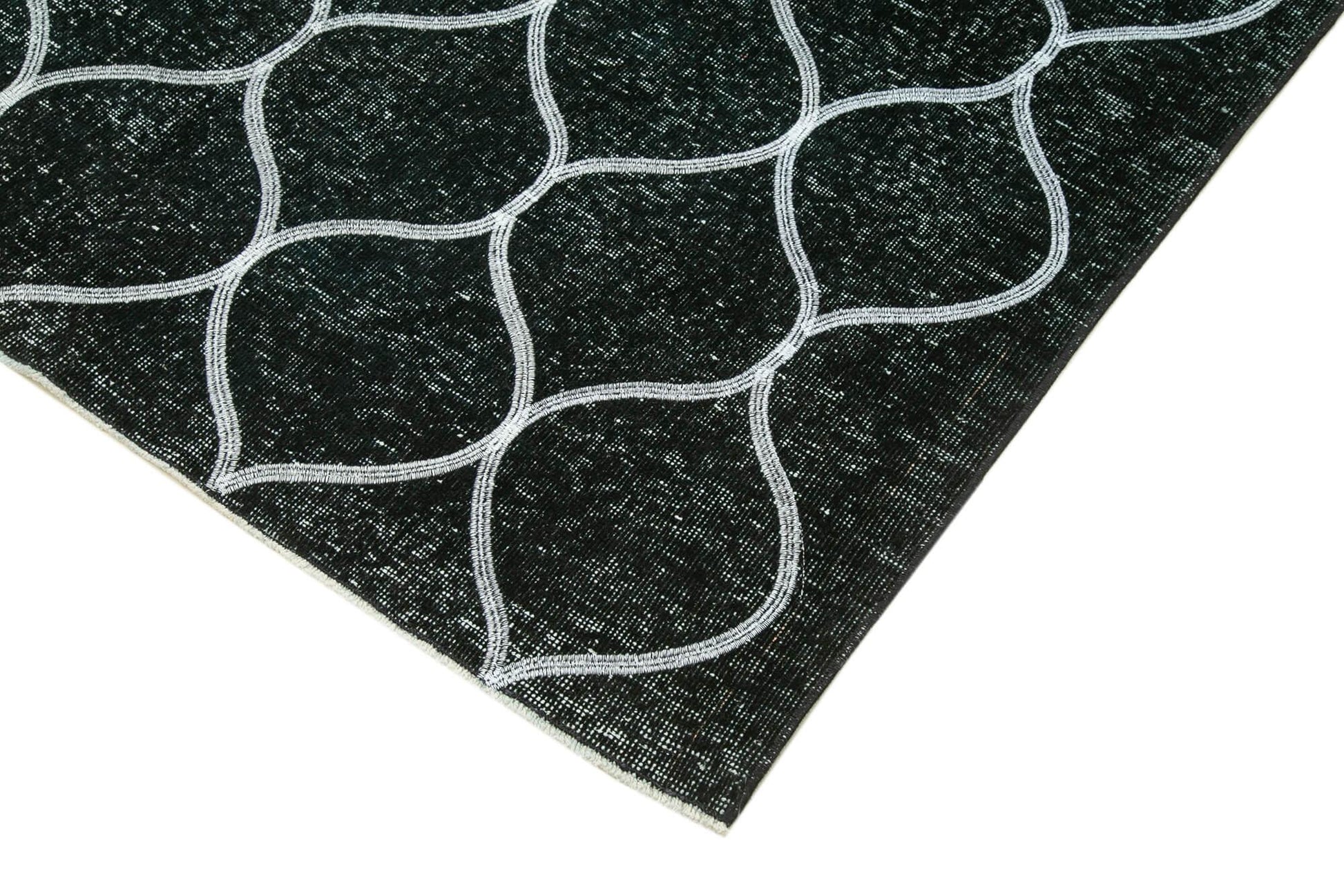 Geometric Carpet Siyah Geometrik Pamuk Yün El Dokuma Halısı 145x396 Agacan