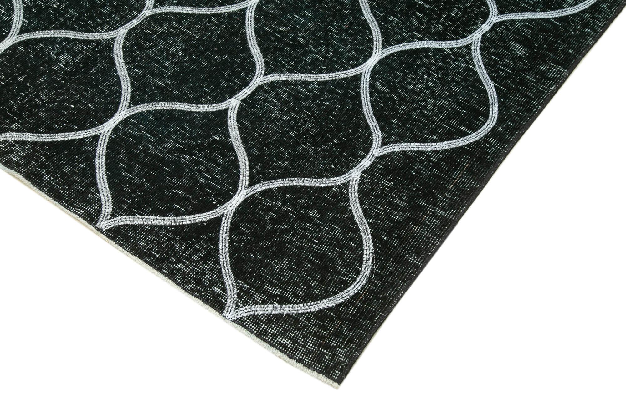 Geometric Carpet Siyah Geometrik Pamuk Yün El Dokuma Halısı 145x396 Agacan