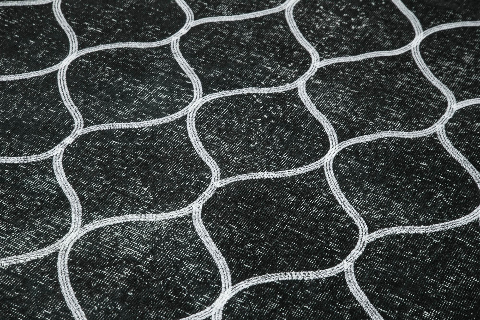 Geometric Carpet Siyah Geometrik Pamuk Yün El Dokuma Halısı 145x396 Agacan