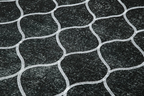 Geometric Carpet Siyah Geometrik Pamuk Yün El Dokuma Halısı 145x396 Agacan