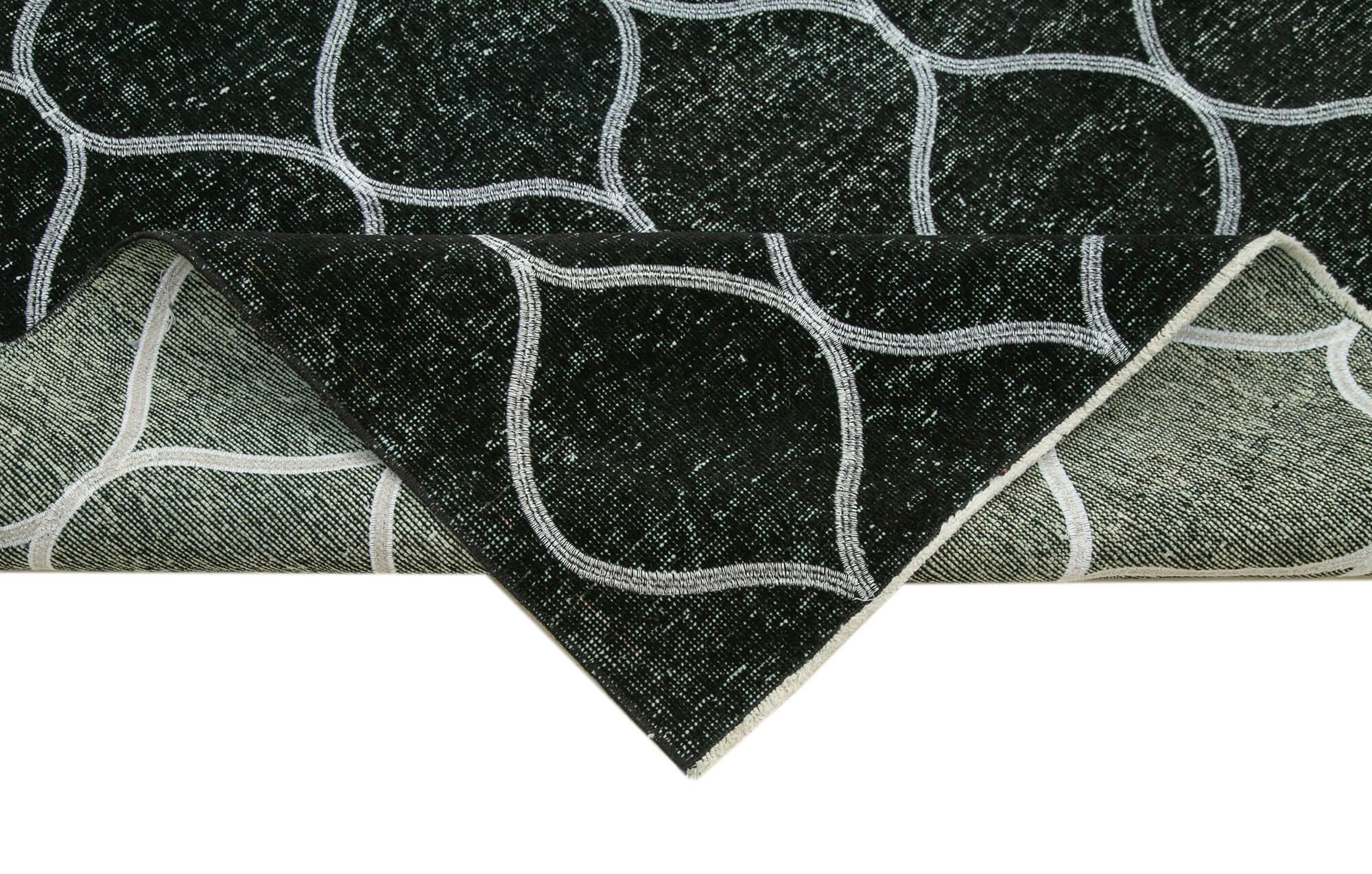 Geometric Carpet Siyah Geometrik Pamuk Yün El Dokuma Halısı 145x396 Agacan