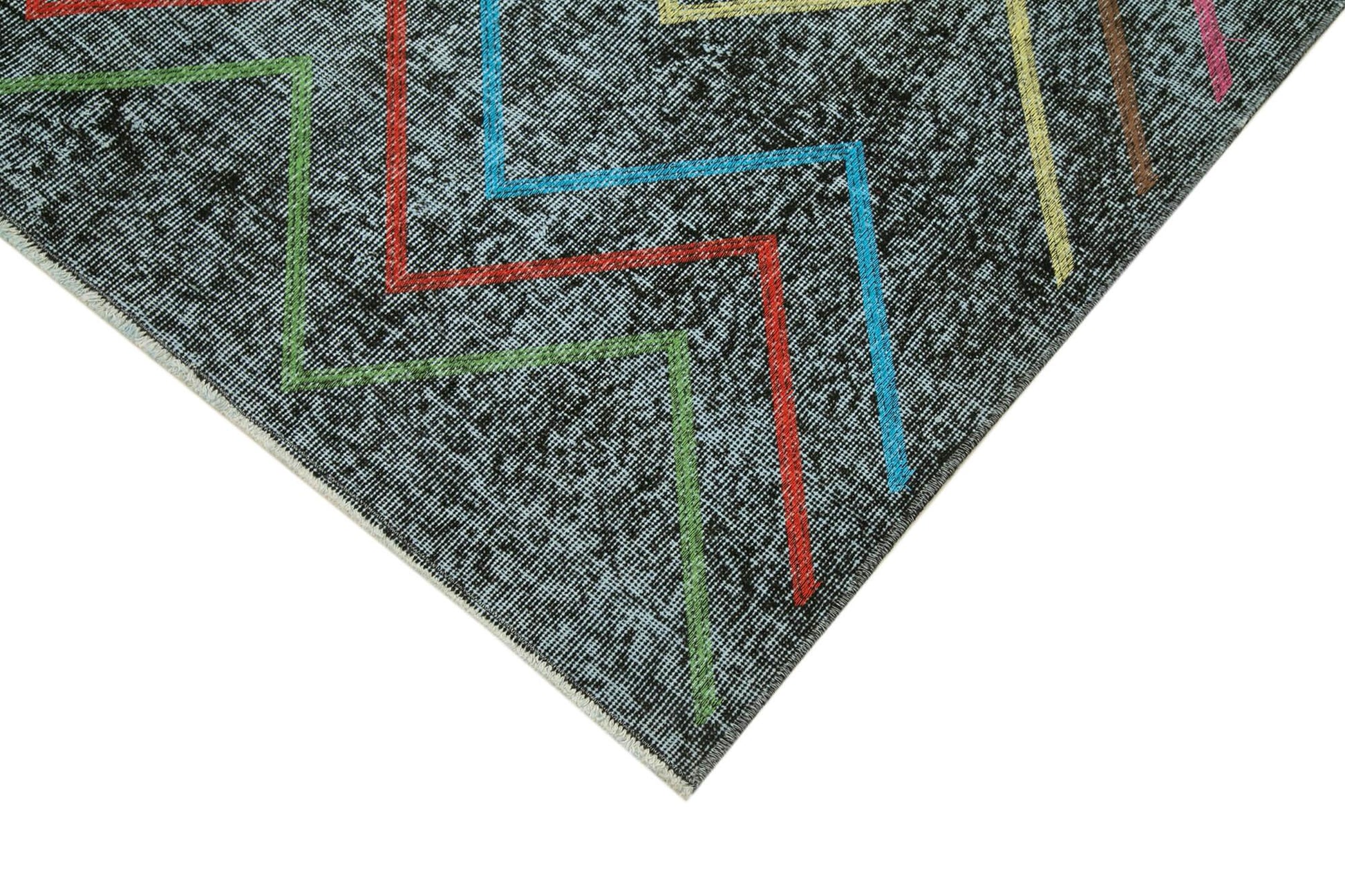 Geometric Carpet Siyah Geometrik Pamuk Yün El Dokuma Halısı 147x370 Agacan