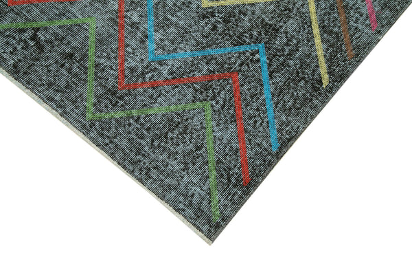 Geometric Carpet Siyah Geometrik Pamuk Yün El Dokuma Halısı 147x370 Agacan