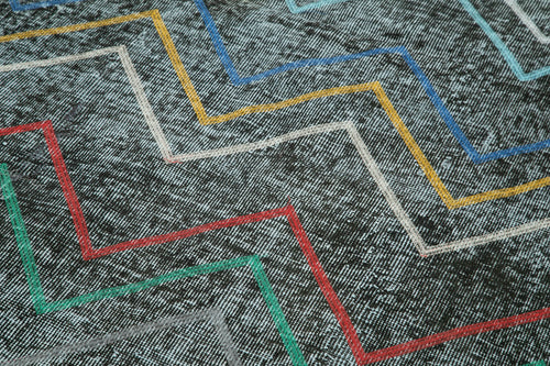 Geometric Carpet Siyah Geometrik Pamuk Yün El Dokuma Halısı 147x370 Agacan