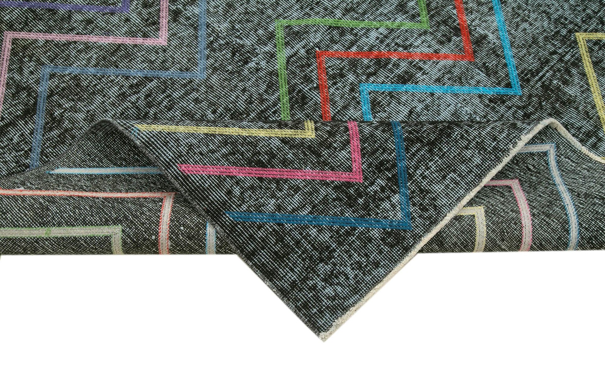 Geometric Carpet Siyah Geometrik Pamuk Yün El Dokuma Halısı 147x370 Agacan
