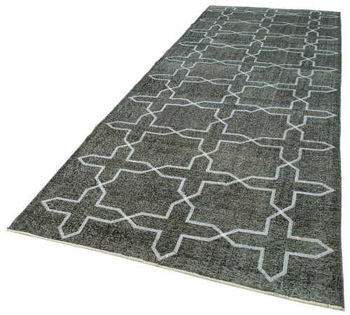 Geometric Carpet Siyah Geometrik Pamuk Yün El Dokuma Halısı 140x408 Agacan