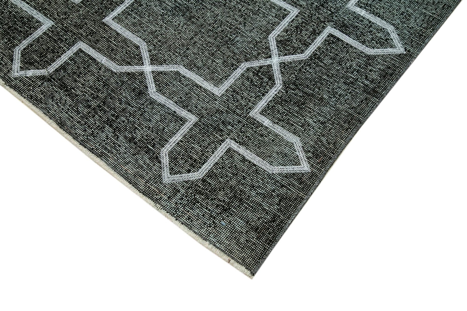 Geometric Carpet Siyah Geometrik Pamuk Yün El Dokuma Halısı 140x408 Agacan