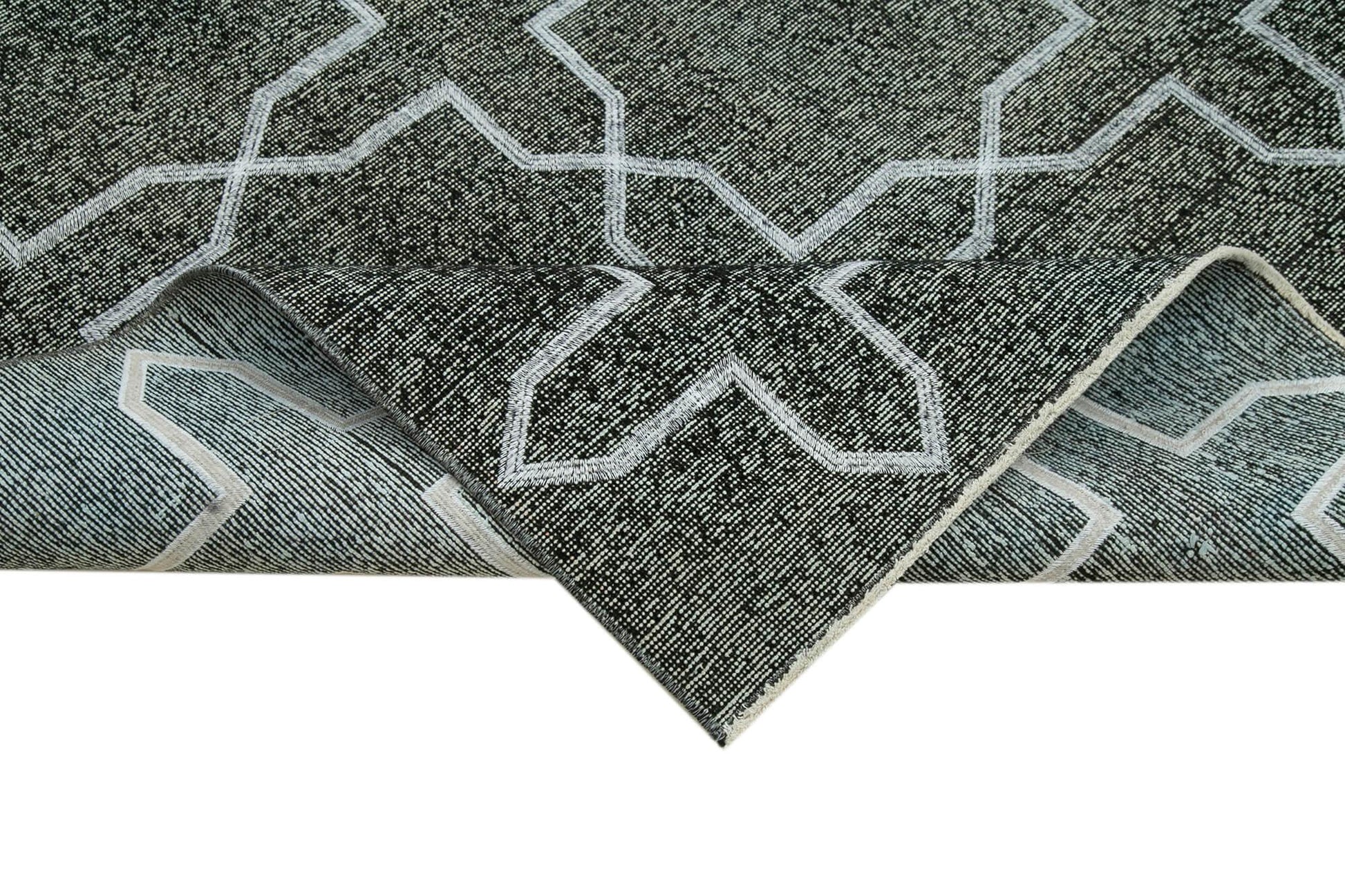 Geometric Carpet Siyah Geometrik Pamuk Yün El Dokuma Halısı 140x408 Agacan