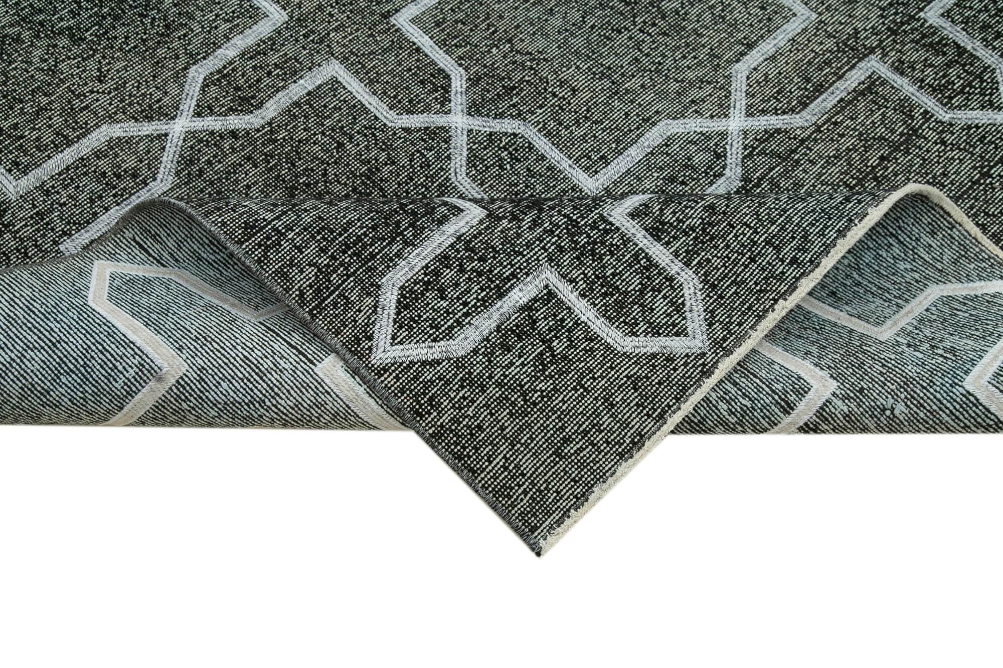 Geometric Carpet Siyah Geometrik Pamuk Yün El Dokuma Halısı 140x408 Agacan