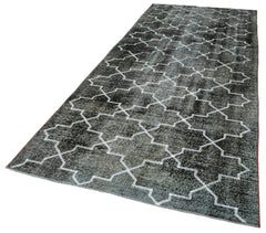 Geometric Carpet Siyah Geometrik Pamuk Yün El Dokuma Halısı 145x383 Agacan