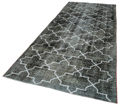 Geometric Carpet Siyah Geometrik Pamuk Yün El Dokuma Halısı 145x383 Agacan