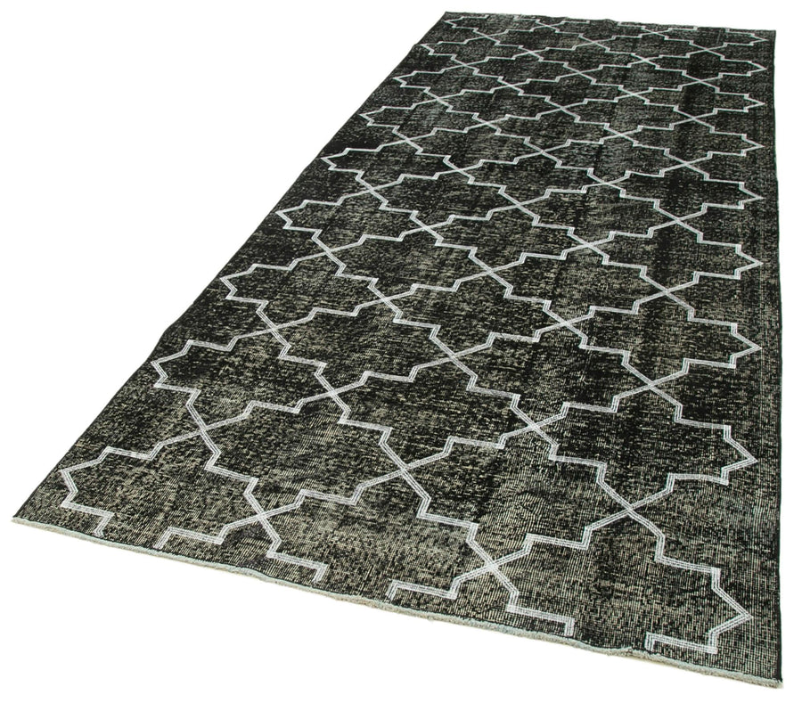 Geometric Carpet Siyah Geometrik Pamuk Yün El Dokuma Halısı 142x352 Agacan