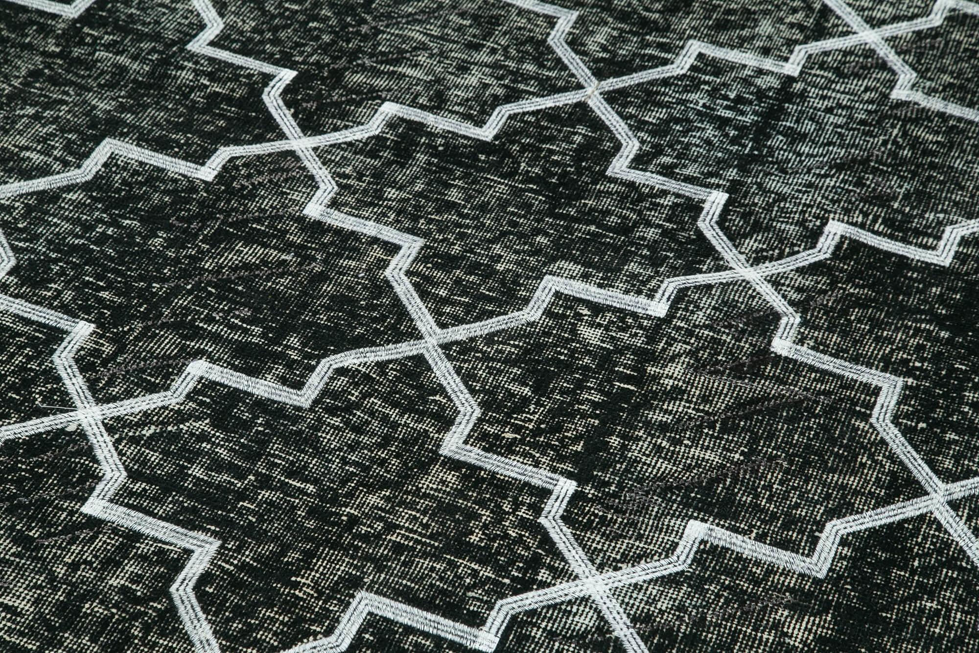 Geometric Carpet Siyah Geometrik Pamuk Yün El Dokuma Halısı 142x352 Agacan