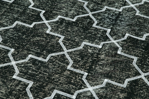Geometric Carpet Siyah Geometrik Pamuk Yün El Dokuma Halısı 142x352 Agacan