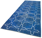 Geometric Carpet Mavi Geometrik Pamuk Yün El Dokuma Halısı 144x402 Agacan