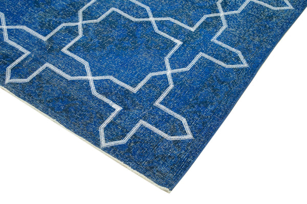 Geometric Carpet Mavi Geometrik Pamuk Yün El Dokuma Halısı 144x402 Agacan