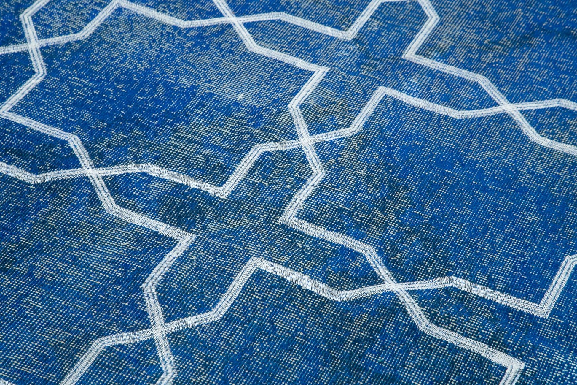 Geometric Carpet Mavi Geometrik Pamuk Yün El Dokuma Halısı 144x402 Agacan
