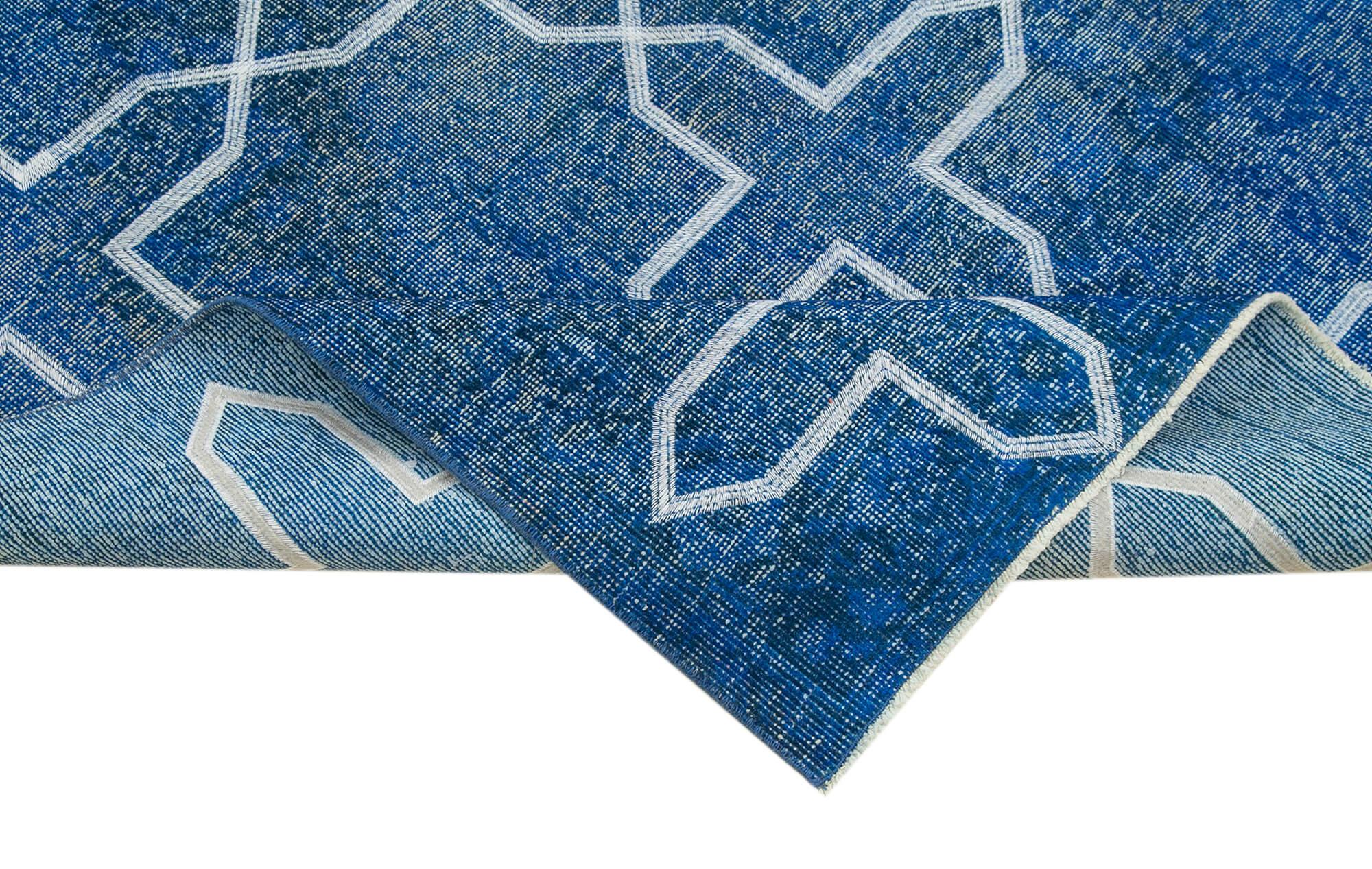 Geometric Carpet Mavi Geometrik Pamuk Yün El Dokuma Halısı 144x402 Agacan